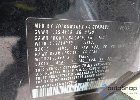 2016 Volkswagen Tiguan Sel z USA, uszkodzony, nr VIN WVGAV7AX5GW527559